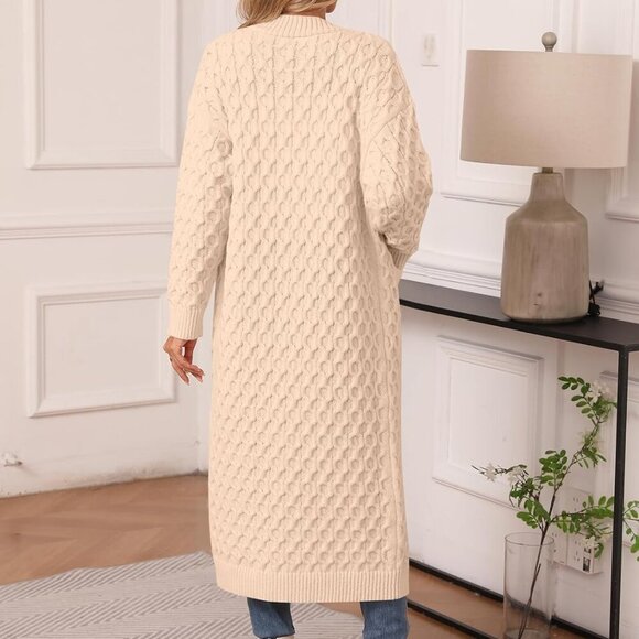 Womens Long Cardigan Sweaters Fall Open Front Coat Long Sleeve Cable Knit Maxi O - Picture 5 of 7